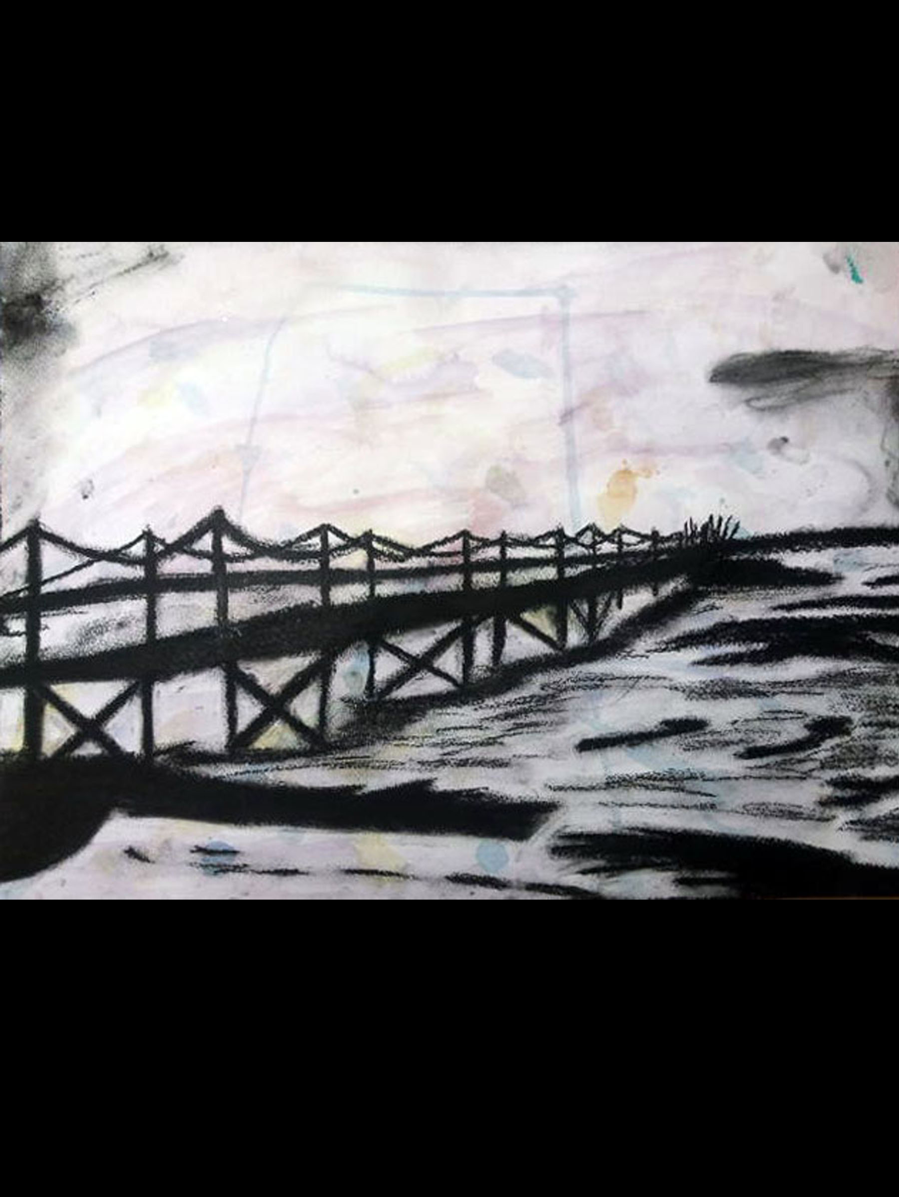 Brianna Davis, Pier, Watercolor&Charcoal, Ap Art, 12th